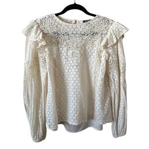Express White Lace Blouse Ruffle Long Sleeve Romantic Cottagecore Size Medium